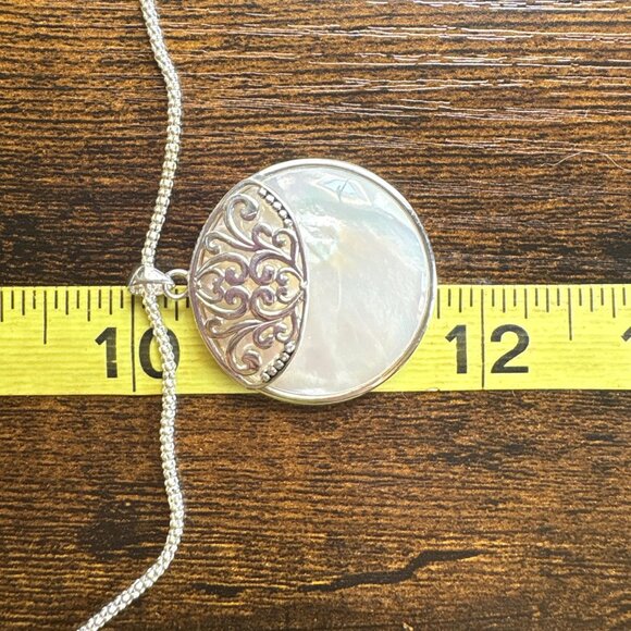 Sterling Silver 925 Mother of Pearl Scroll Pendant Necklace Size 23.5" Length - Picture 16 of 16